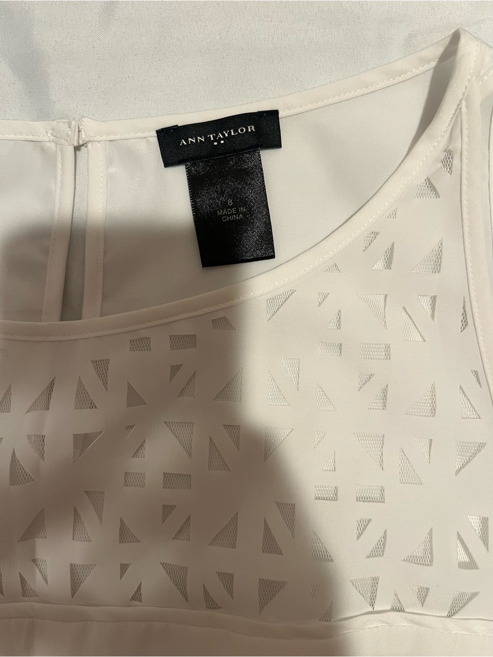 Ann Taylor White Laser-Cut Geometric Sleeveless Blouse